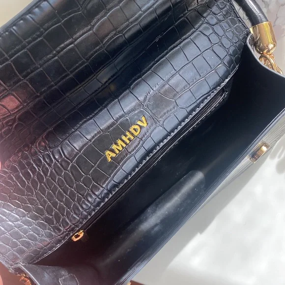 Black croc embossed shoulder bag - Picture 3 of 3